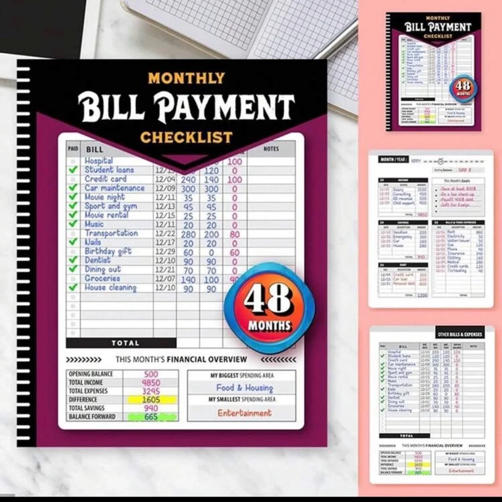 48 Month Bill Payment Checklist - Black and Purple
